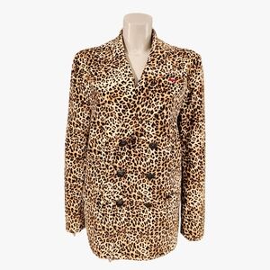 TALLIA Men Brown Tan Slim Fit Velvet Leopard Print Double Breasted Coat Jacket S